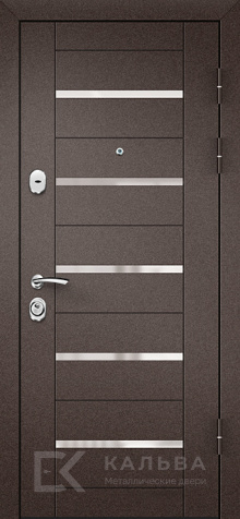 Фото «Стальная дверь тёмная с хром полосами и зеркалом венге №45»